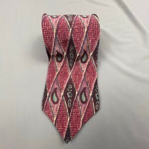 Etienne Aigner Tie | Burgundy Silk | Geometric Print 57x3.5 Vintage Korea